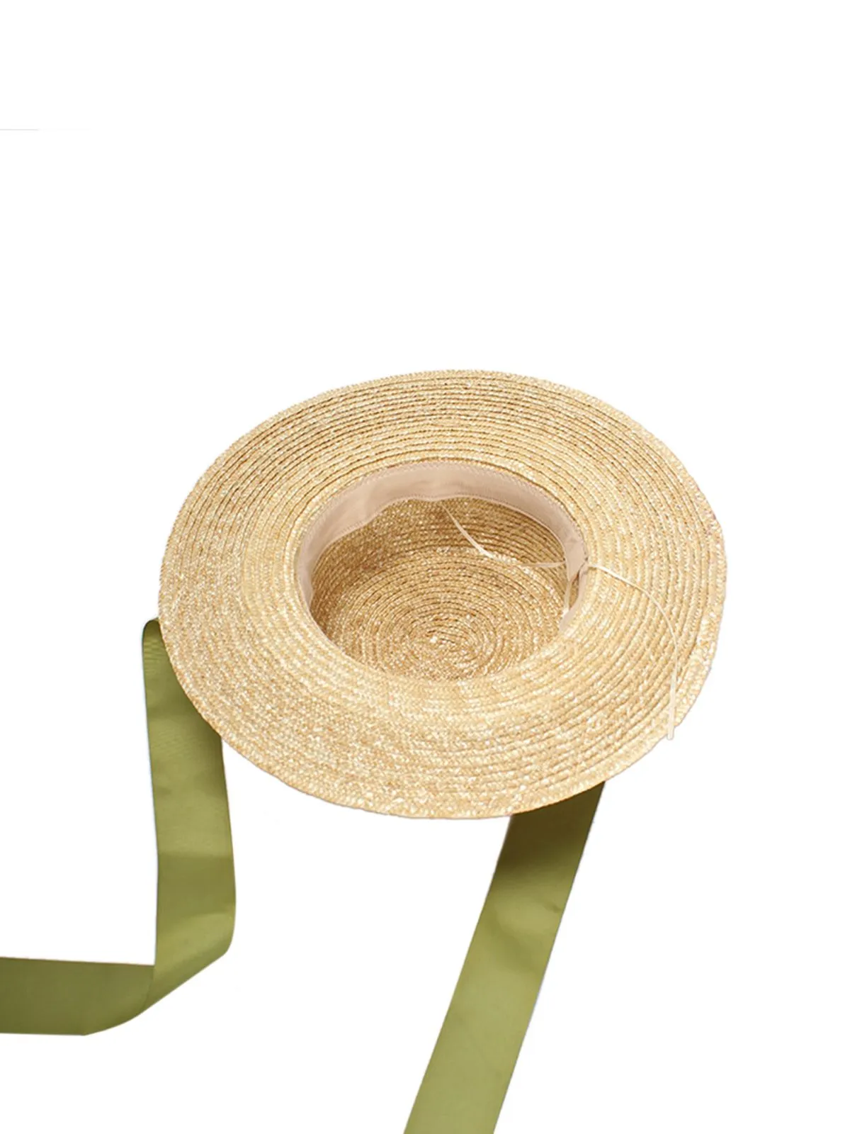 Retro Green Ribbon Raffia Sun Hat