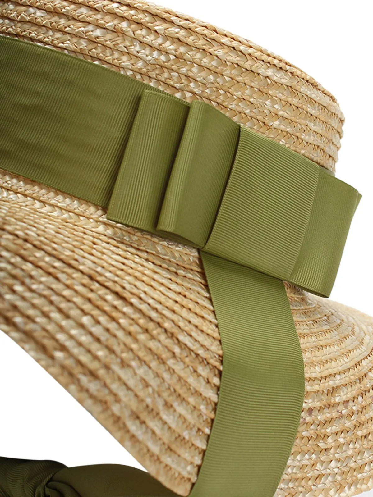 Retro Green Ribbon Raffia Sun Hat