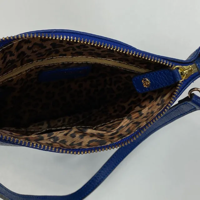 Roberto Cavalli Blue Leather Pebbled Shoulder Handbag