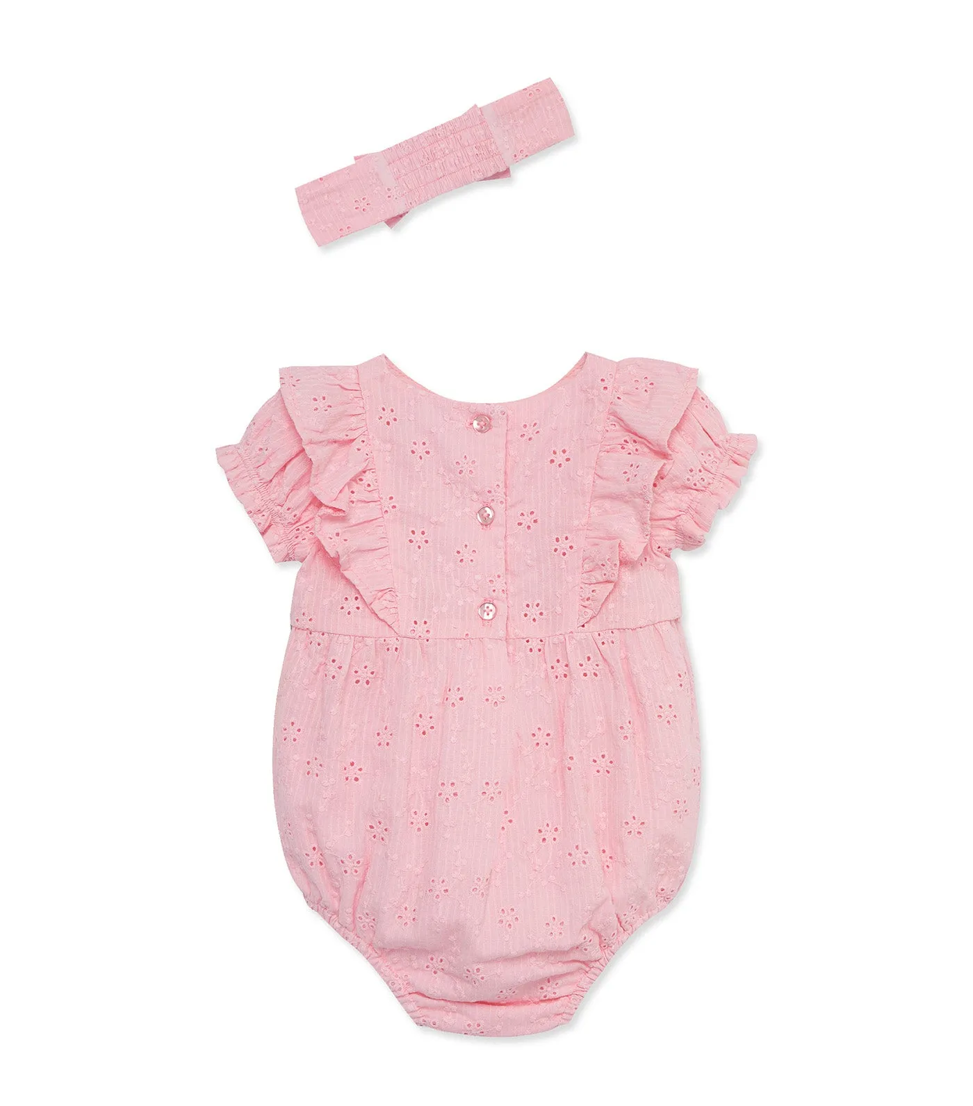 Romper and Headband Set Pink Eyelet Bubble