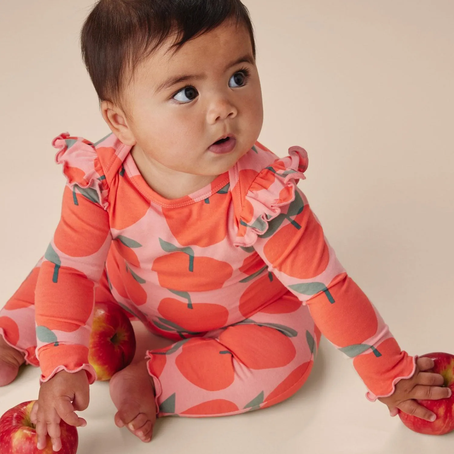 Ruffle Shoulder Baby Romper - Normandy Apples