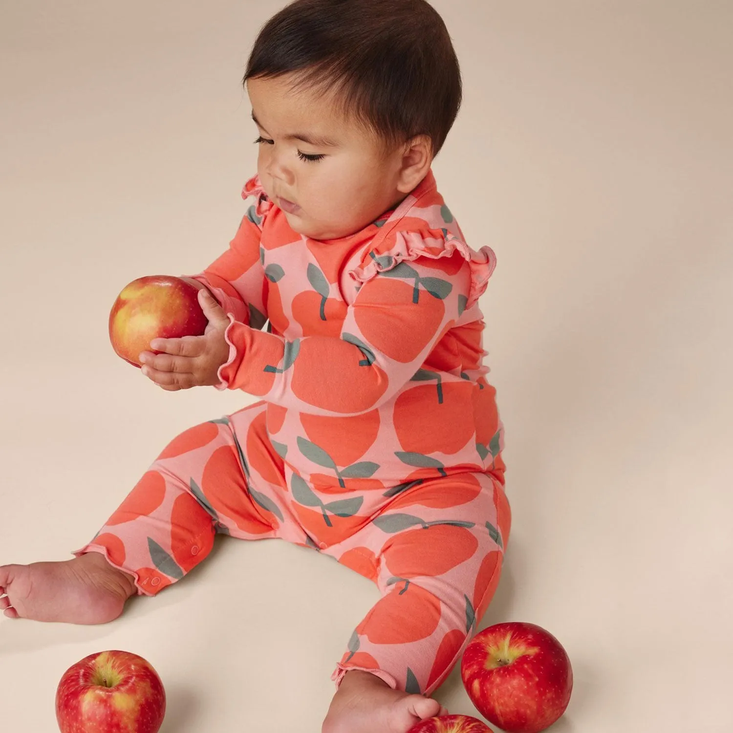 Ruffle Shoulder Baby Romper - Normandy Apples