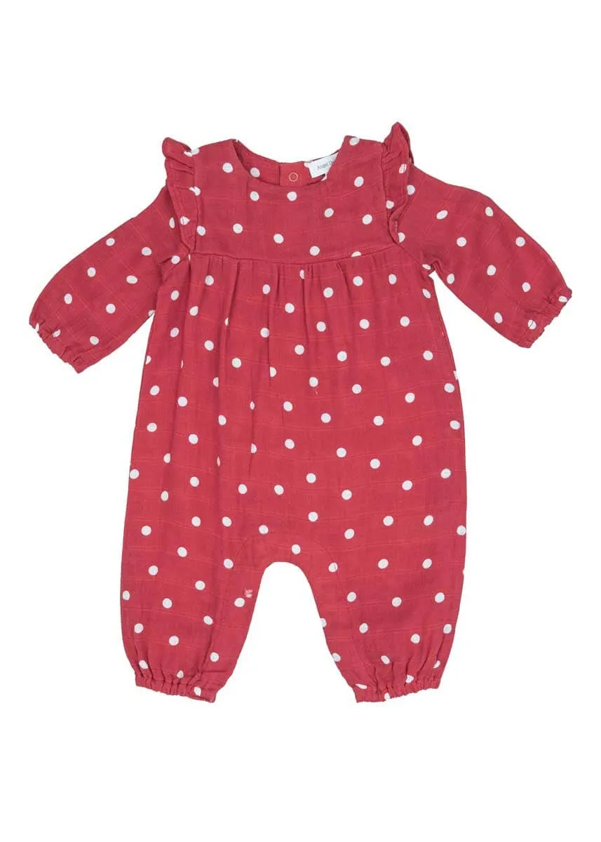 Ruffle Sleeve Romper - Red Polkadot