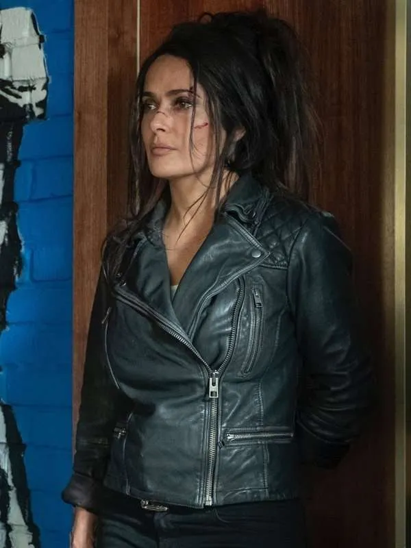 Salma Hayek Hitman's Wife's Bodyguard Black Biker Jacket