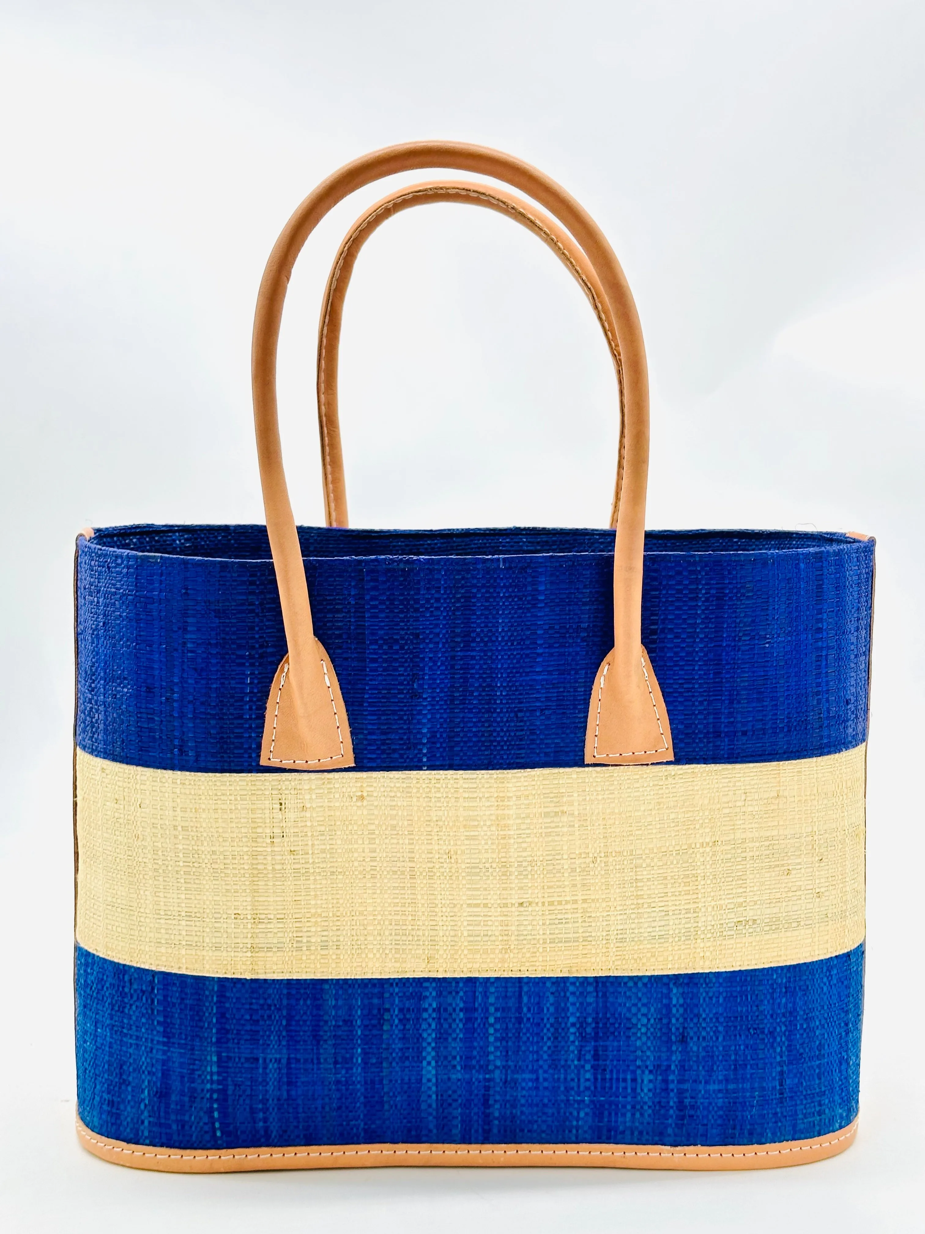 Santorini 3 Tone Color Block Straw Basket Bag Handbag