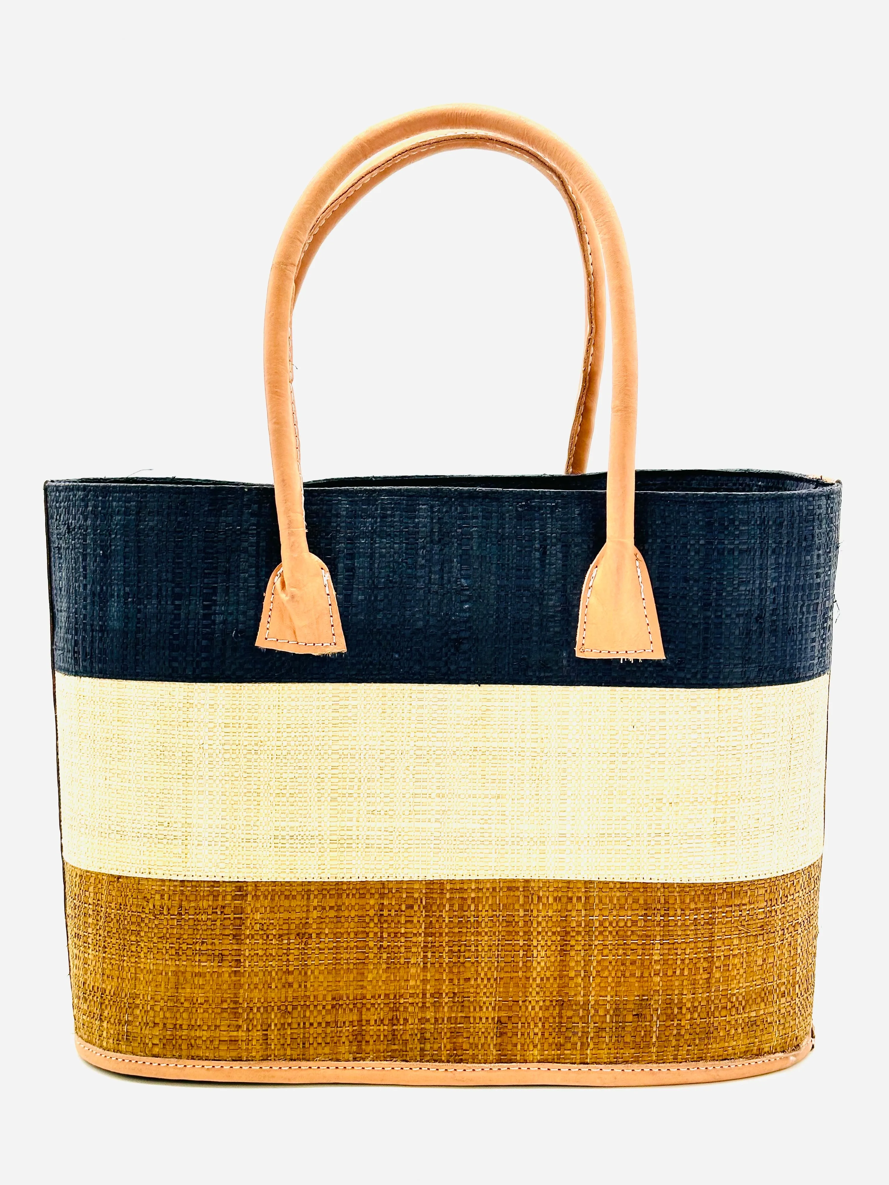 Santorini 3 Tone Color Block Straw Basket Bag Handbag