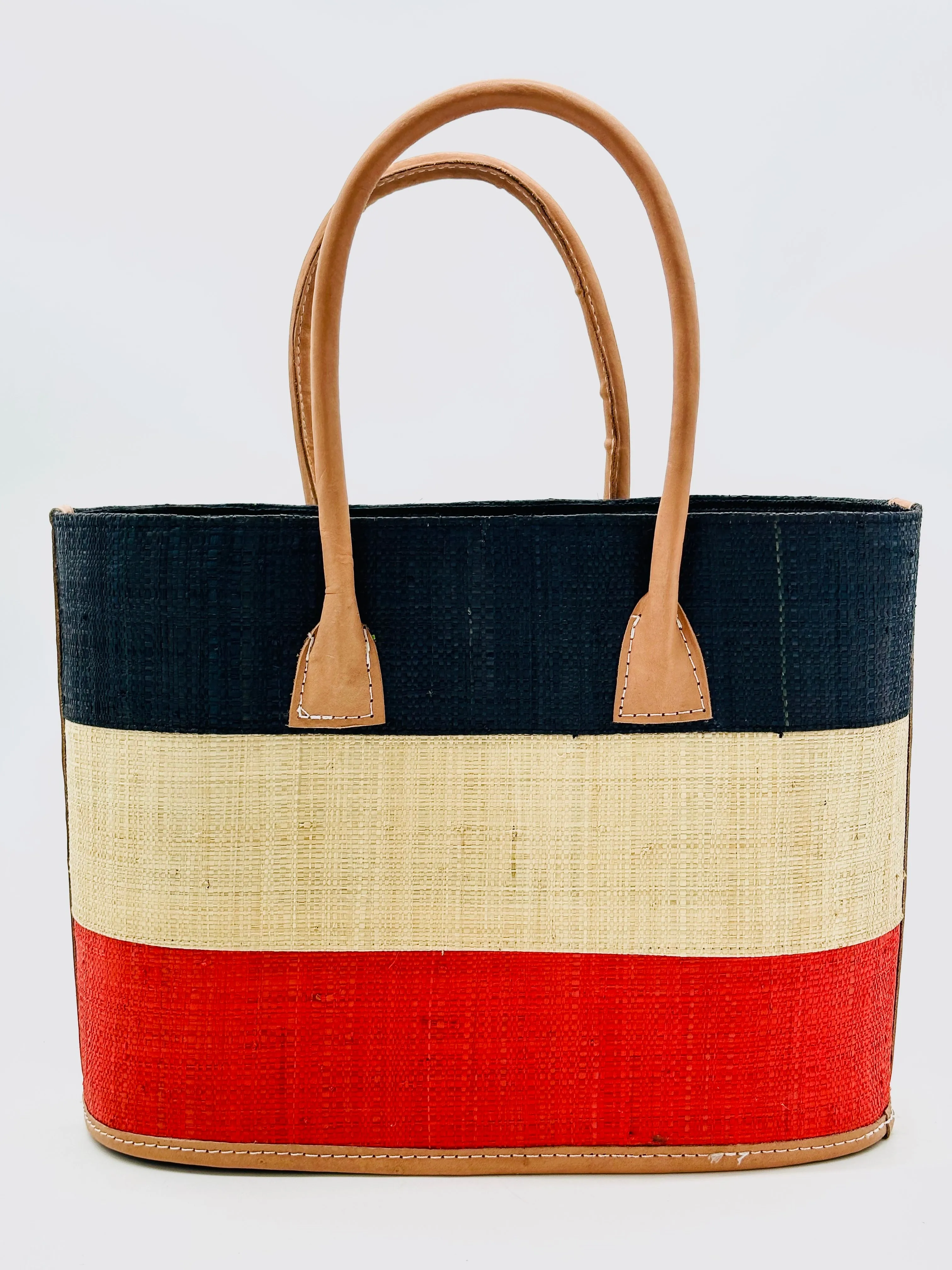 Santorini 3 Tone Color Block Straw Basket Bag Handbag