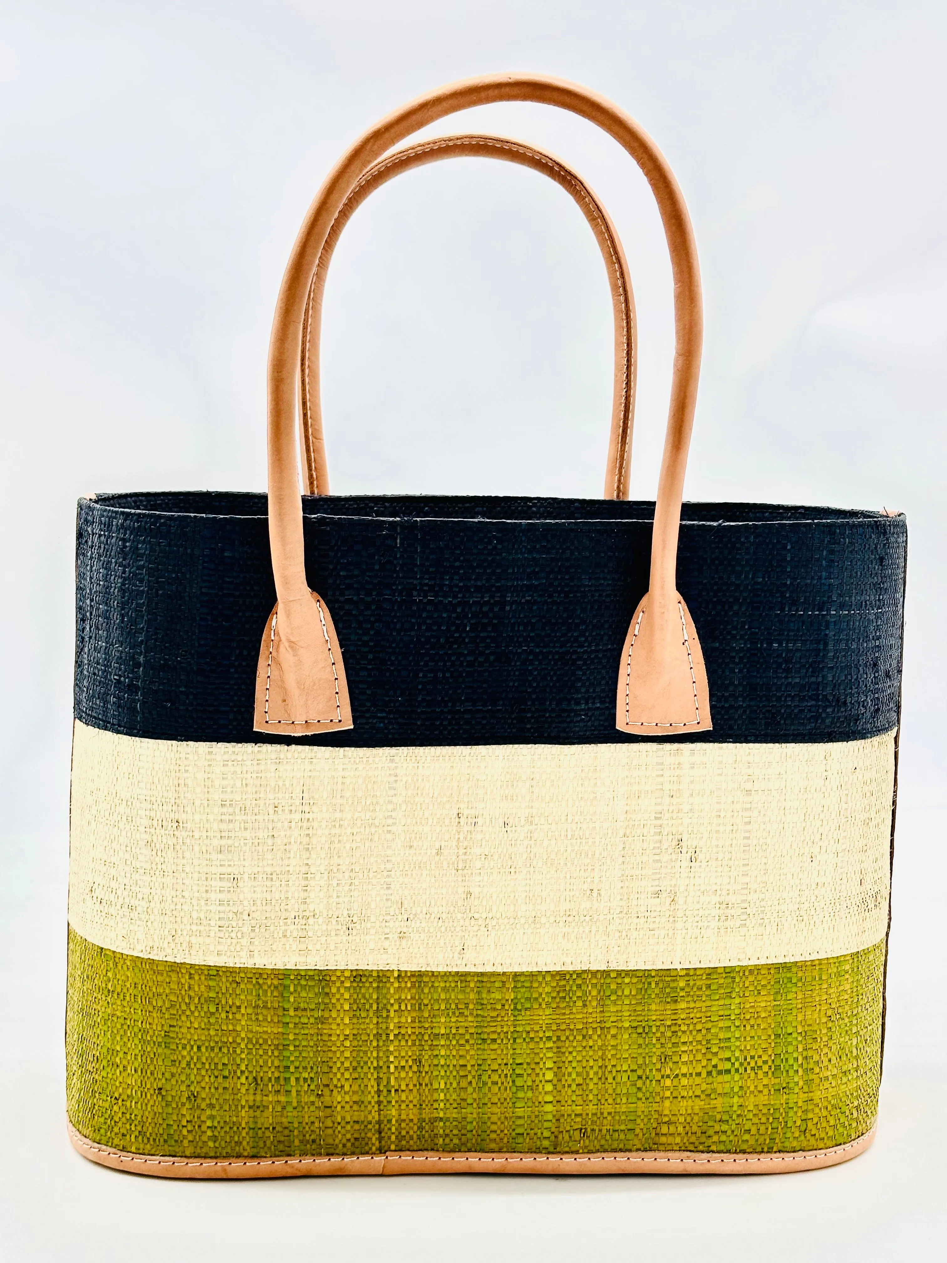 Santorini 3 Tone Color Block Straw Basket Bag Handbag