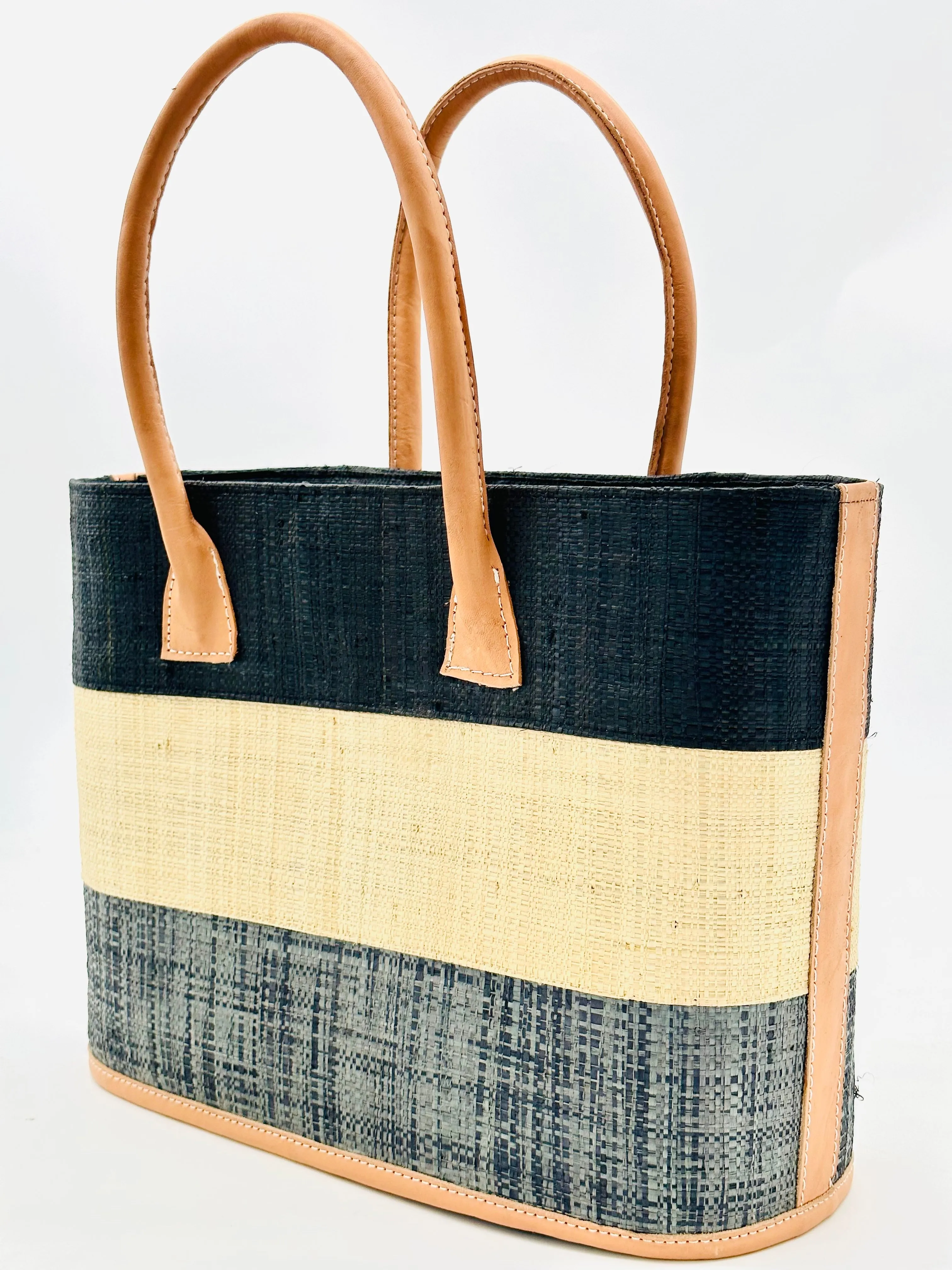 Santorini 3 Tone Color Block Straw Basket Bag Handbag