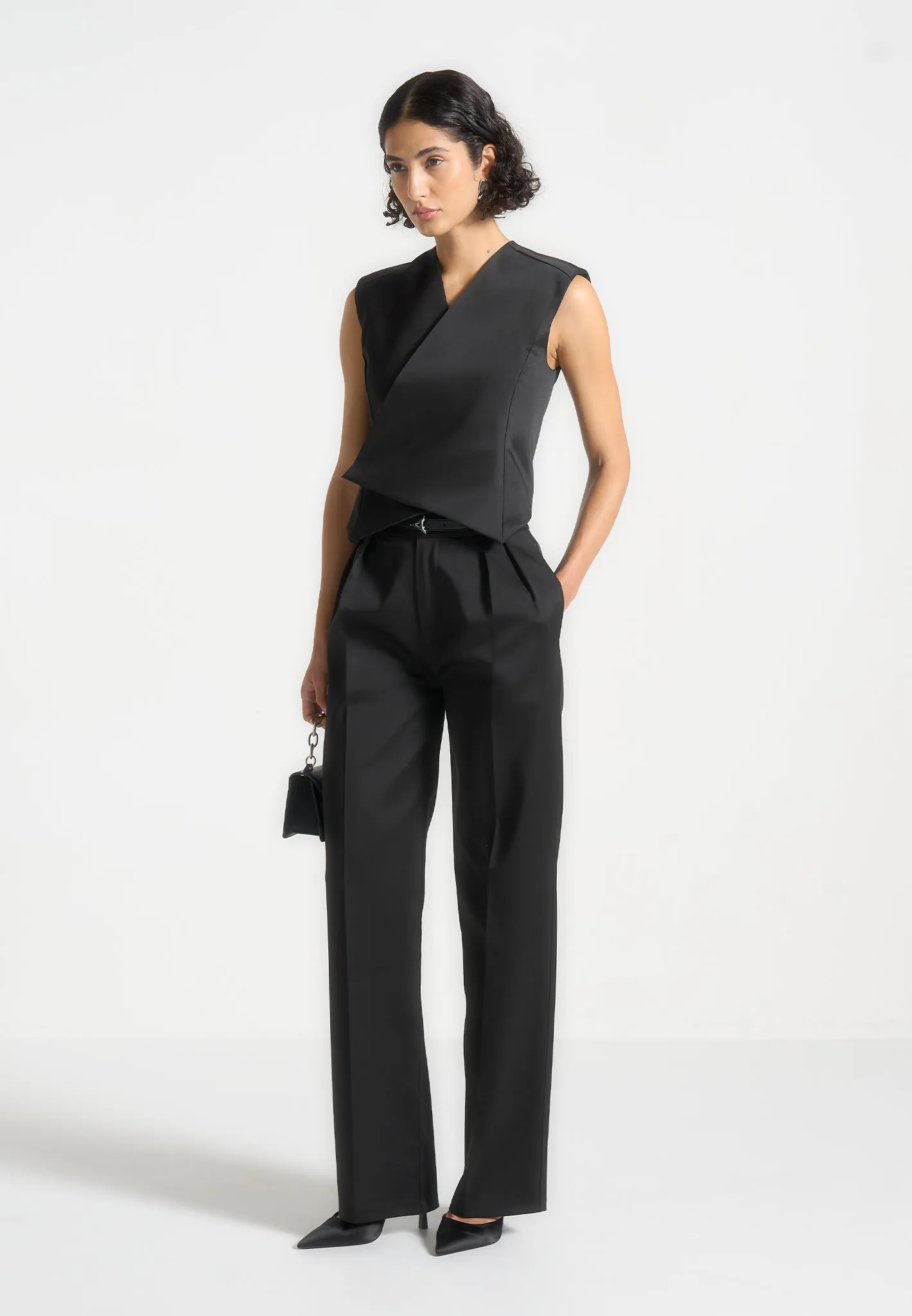 Sateen Wrap Waistcoat - Black