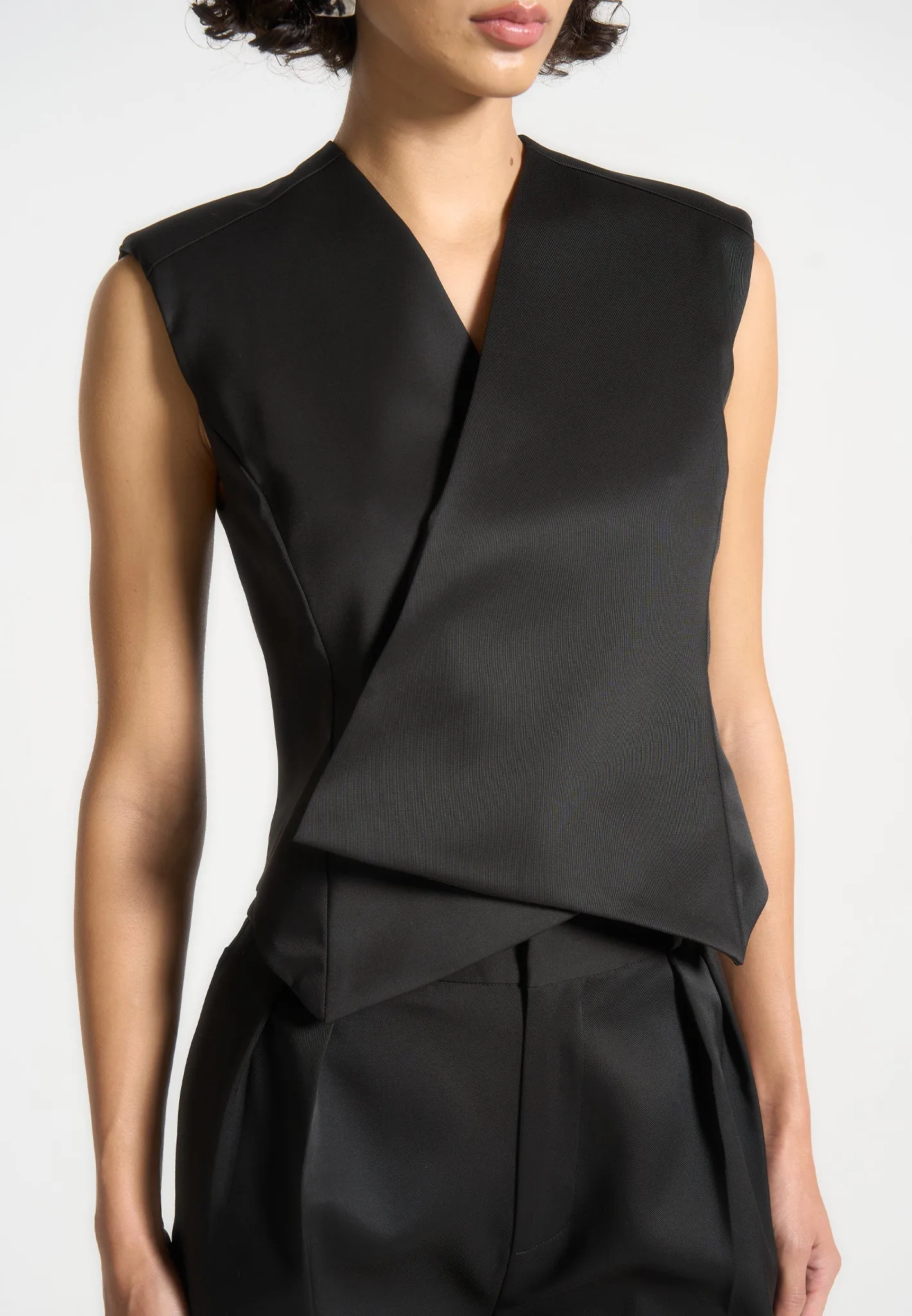 Sateen Wrap Waistcoat - Black