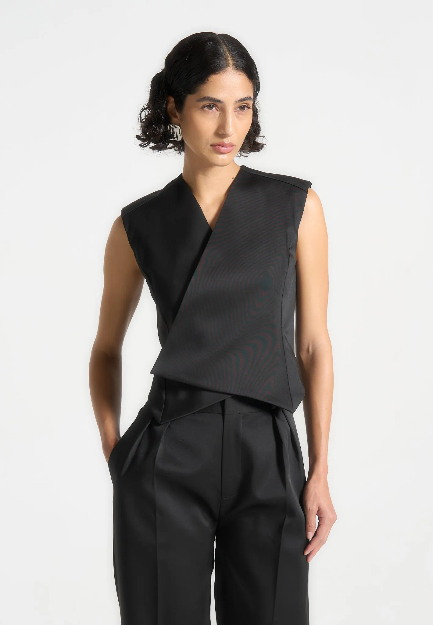 Sateen Wrap Waistcoat - Black