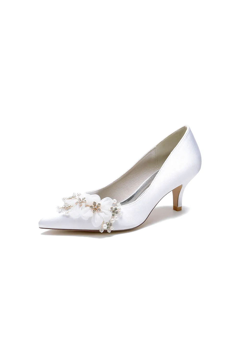 Satin Wedding Shoes Stiletto Heel With Rhinestone Flower