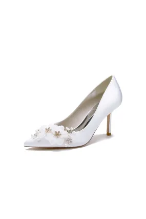 Satin Wedding Shoes Stiletto Heel With Rhinestone Flower