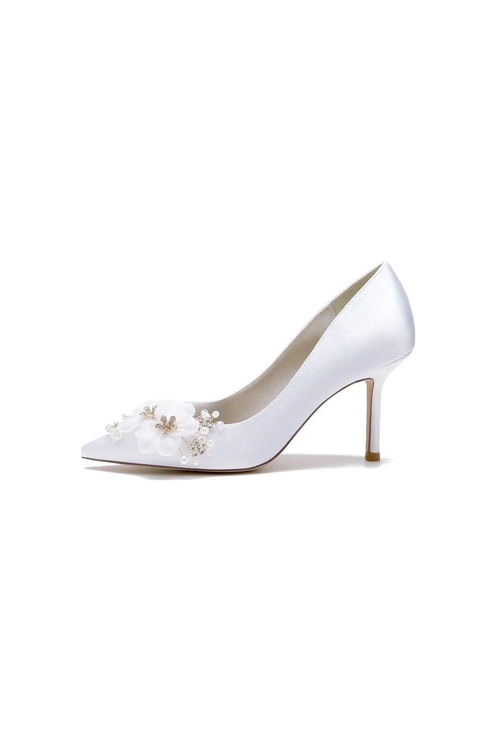 Satin Wedding Shoes Stiletto Heel With Rhinestone Flower