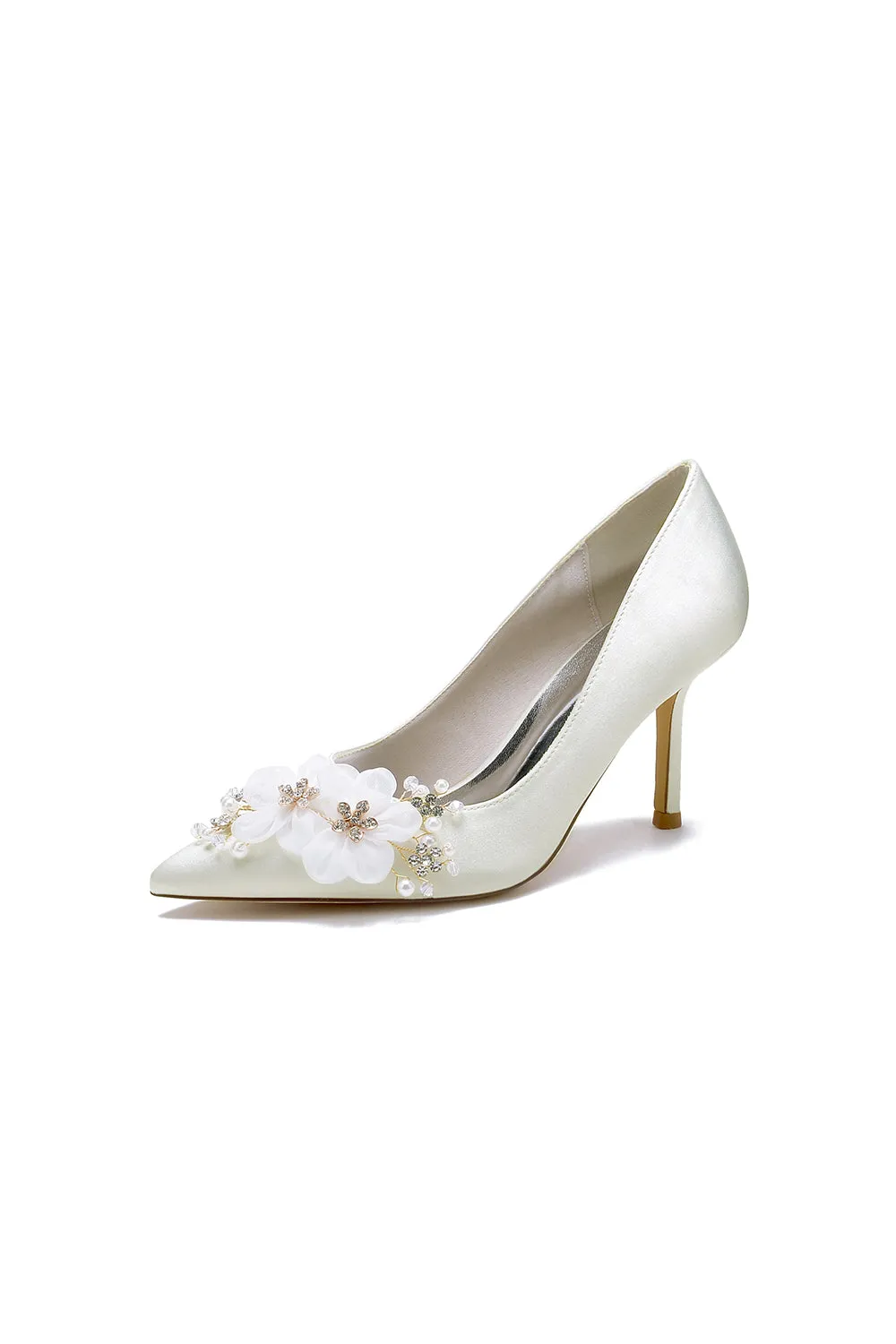 Satin Wedding Shoes Stiletto Heel With Rhinestone Flower