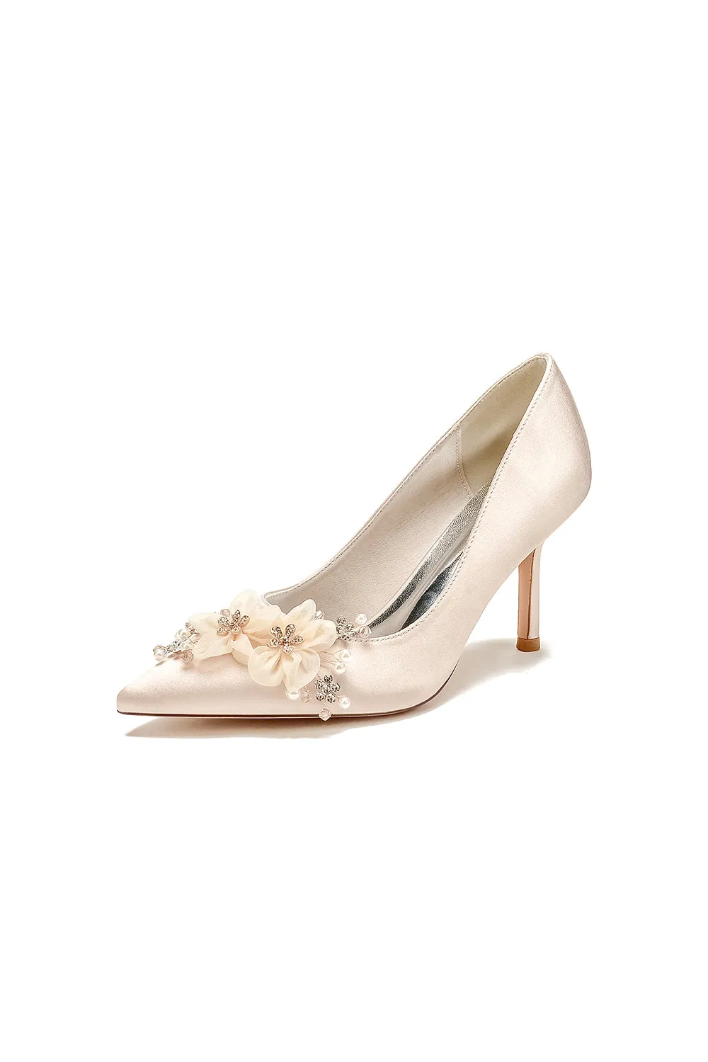 Satin Wedding Shoes Stiletto Heel With Rhinestone Flower