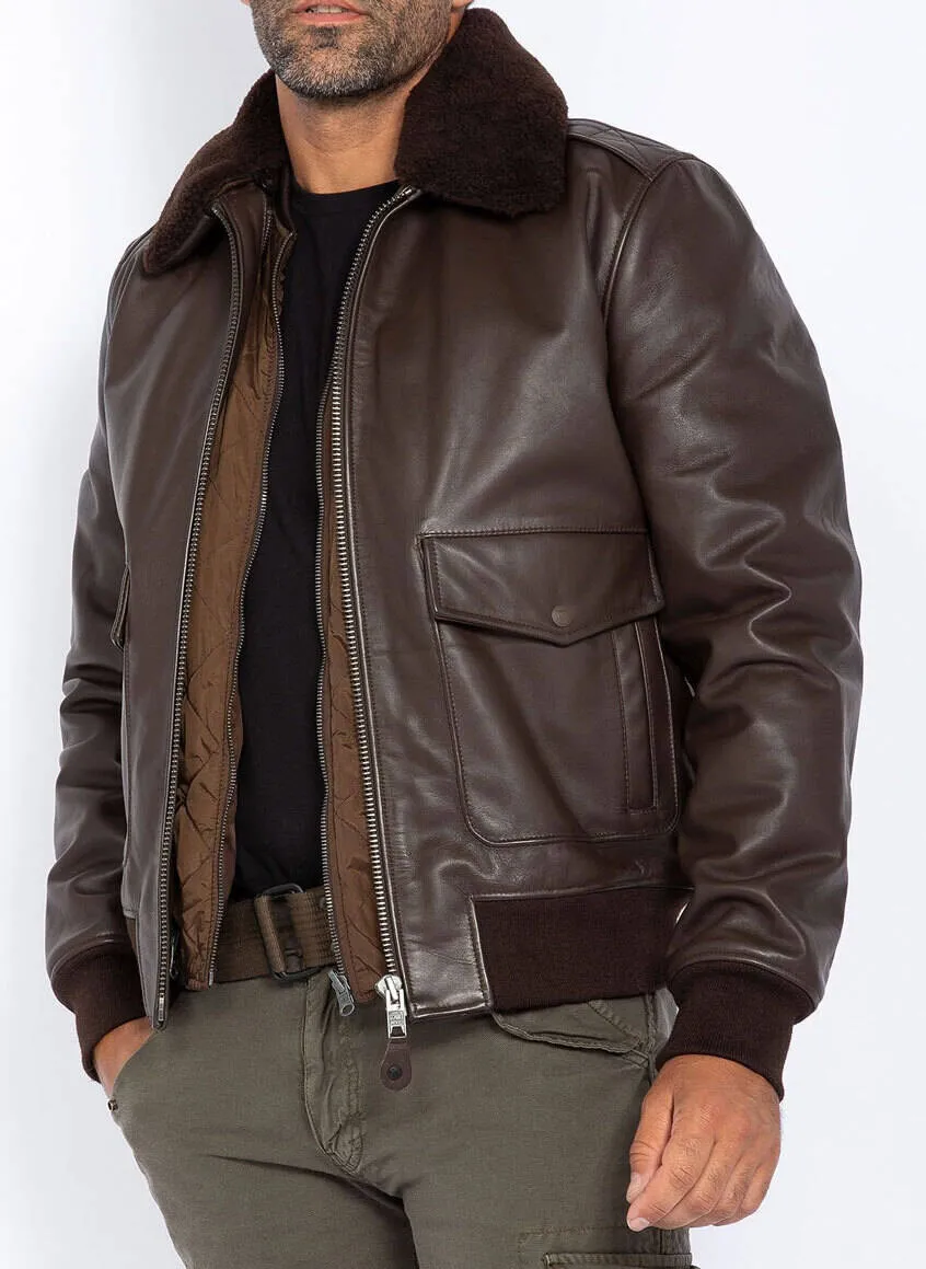 Schott men's brown leather jacket pilot style lc flyw 22