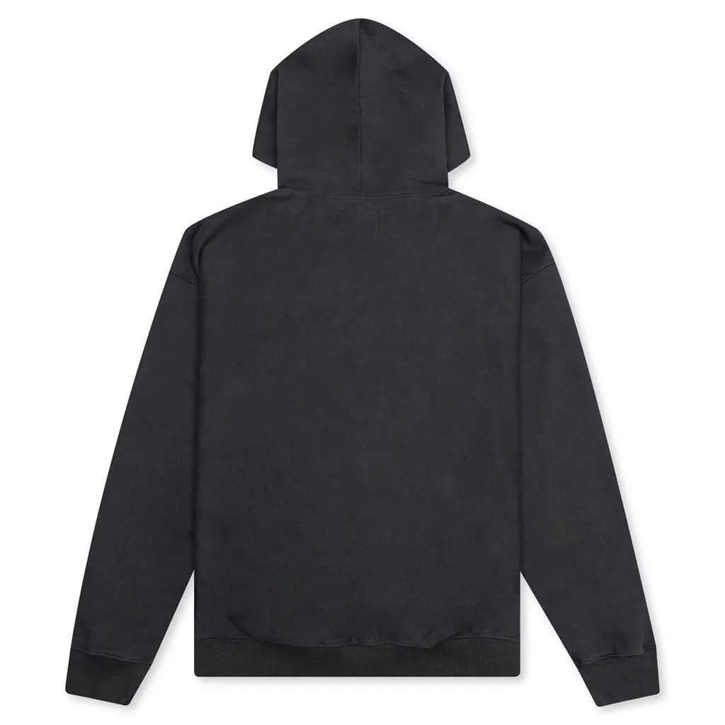 Script Oversized Embroidered Hoodie - Charcoal