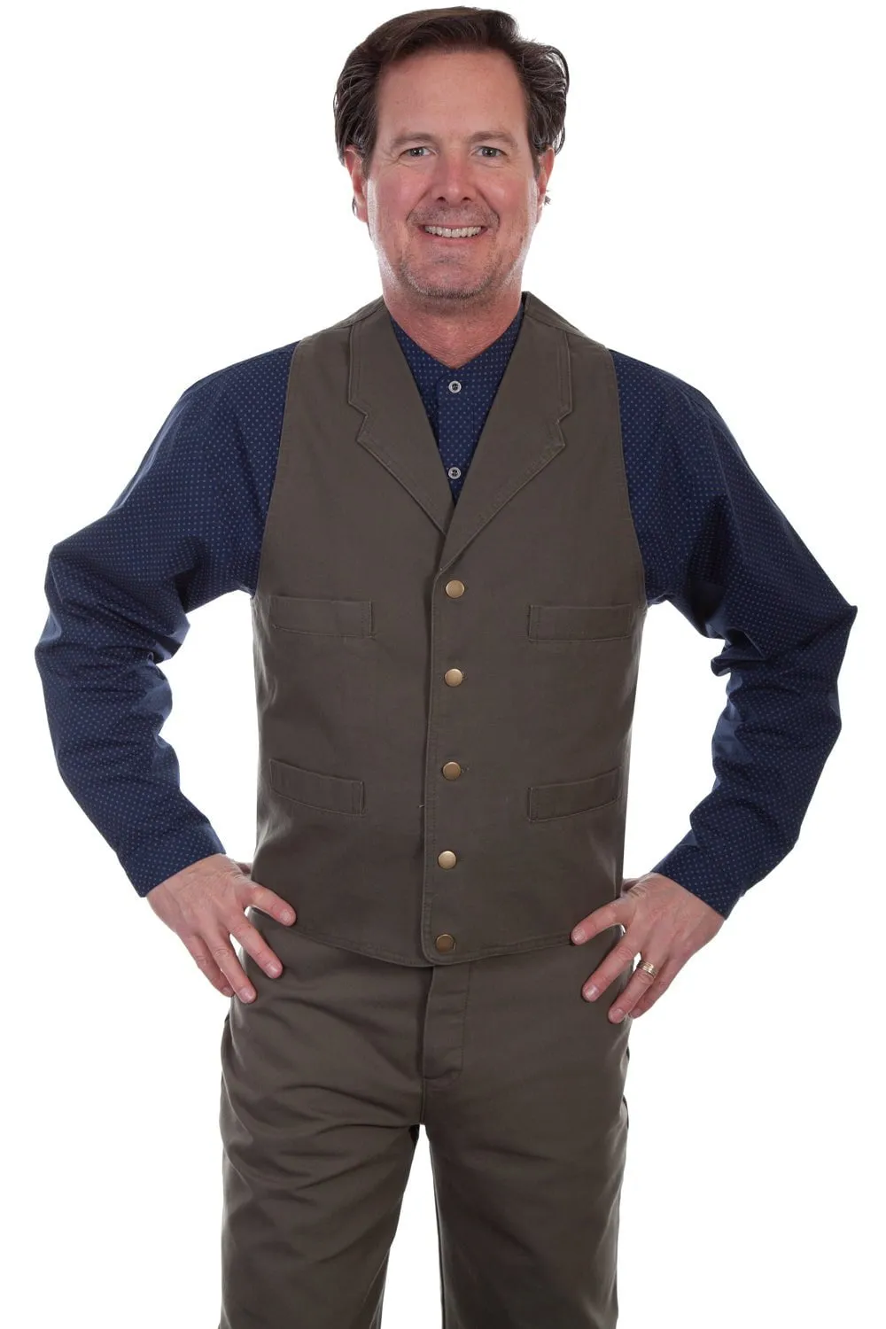 Scully Mens Khaki 100% Cotton Notched Lapels Vest