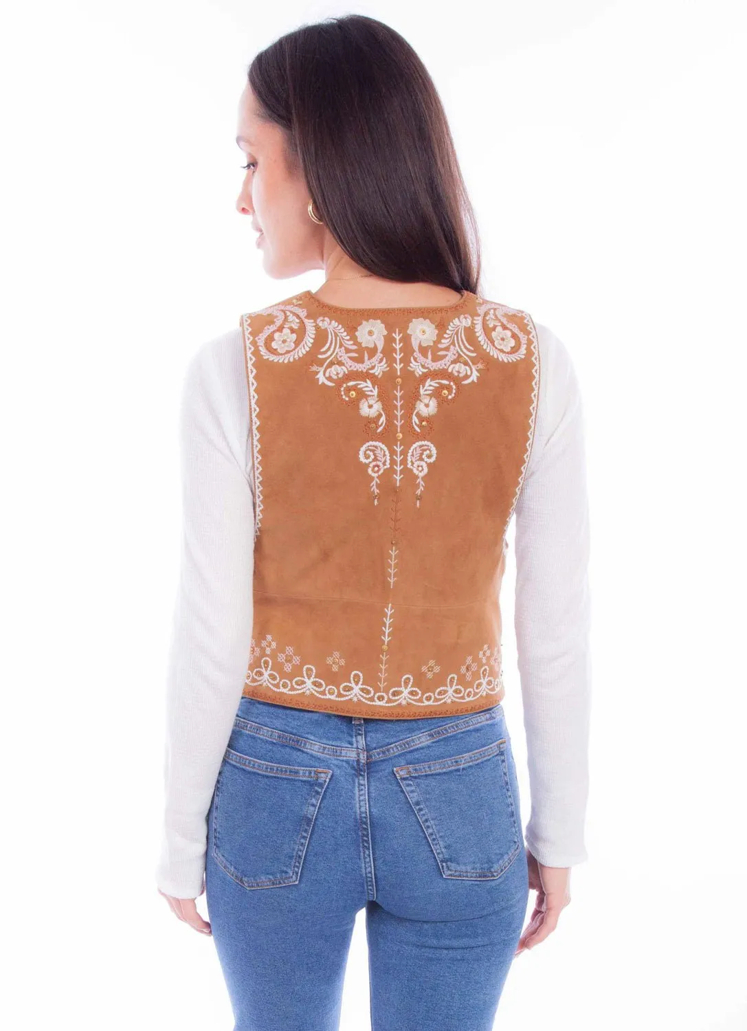 Scully Womens White Embroidery Vin Rust Leather Leather Vest L