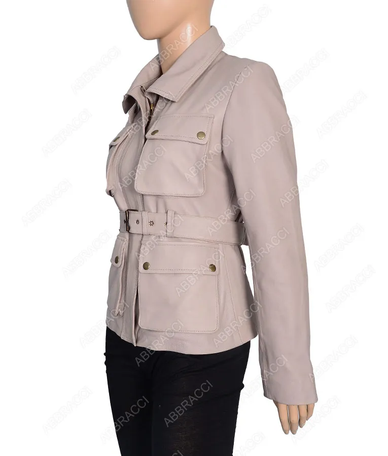 Shop Women's Four Pockets Stone Leather Jacket