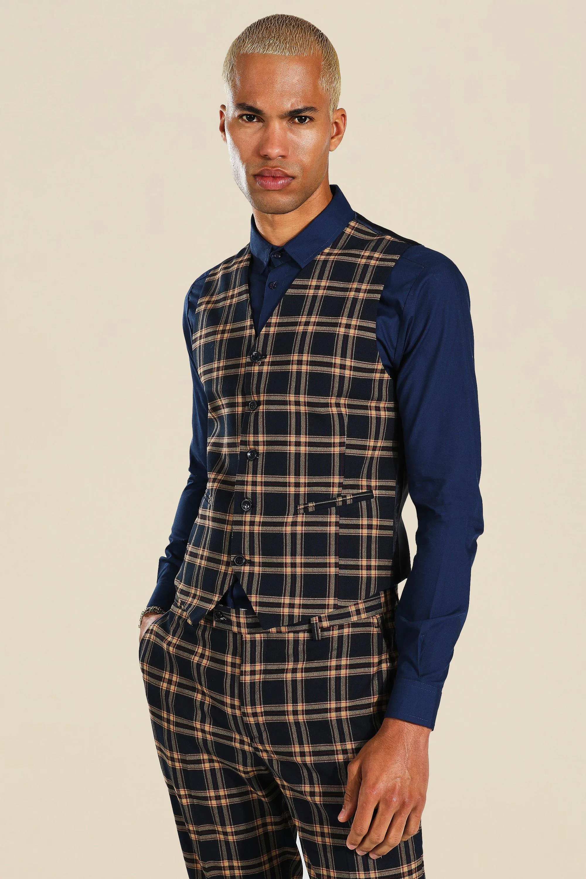 Skinny Check Waistcoat