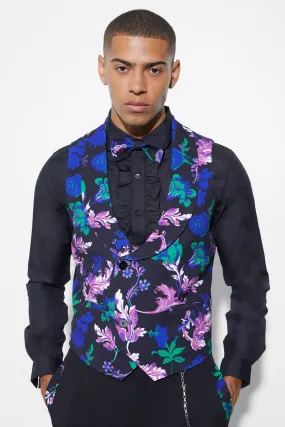 Skinny Floral Contrast Lapel Waistcoat