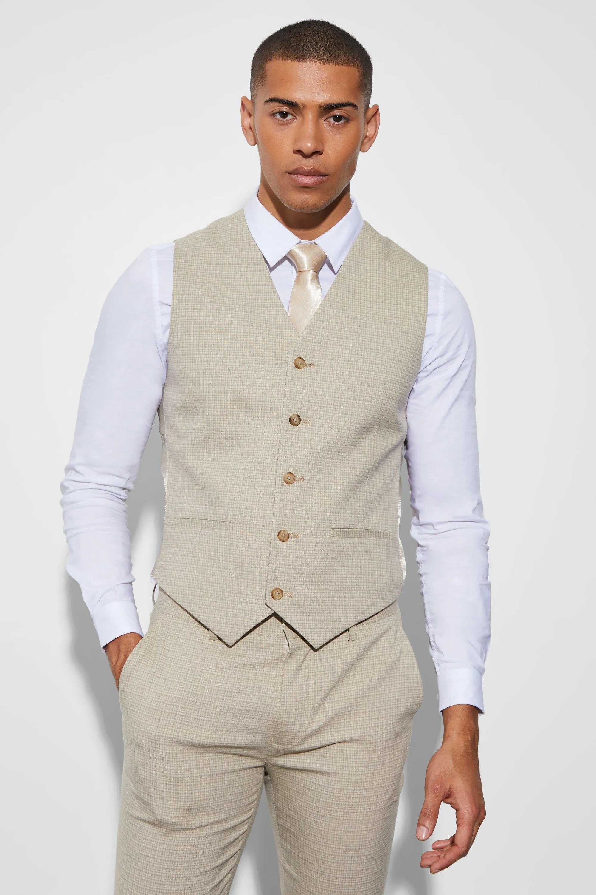 Skinny Micro Check Waistcoat