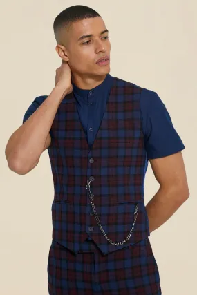 Skinny Tartan Chain Waistcoat