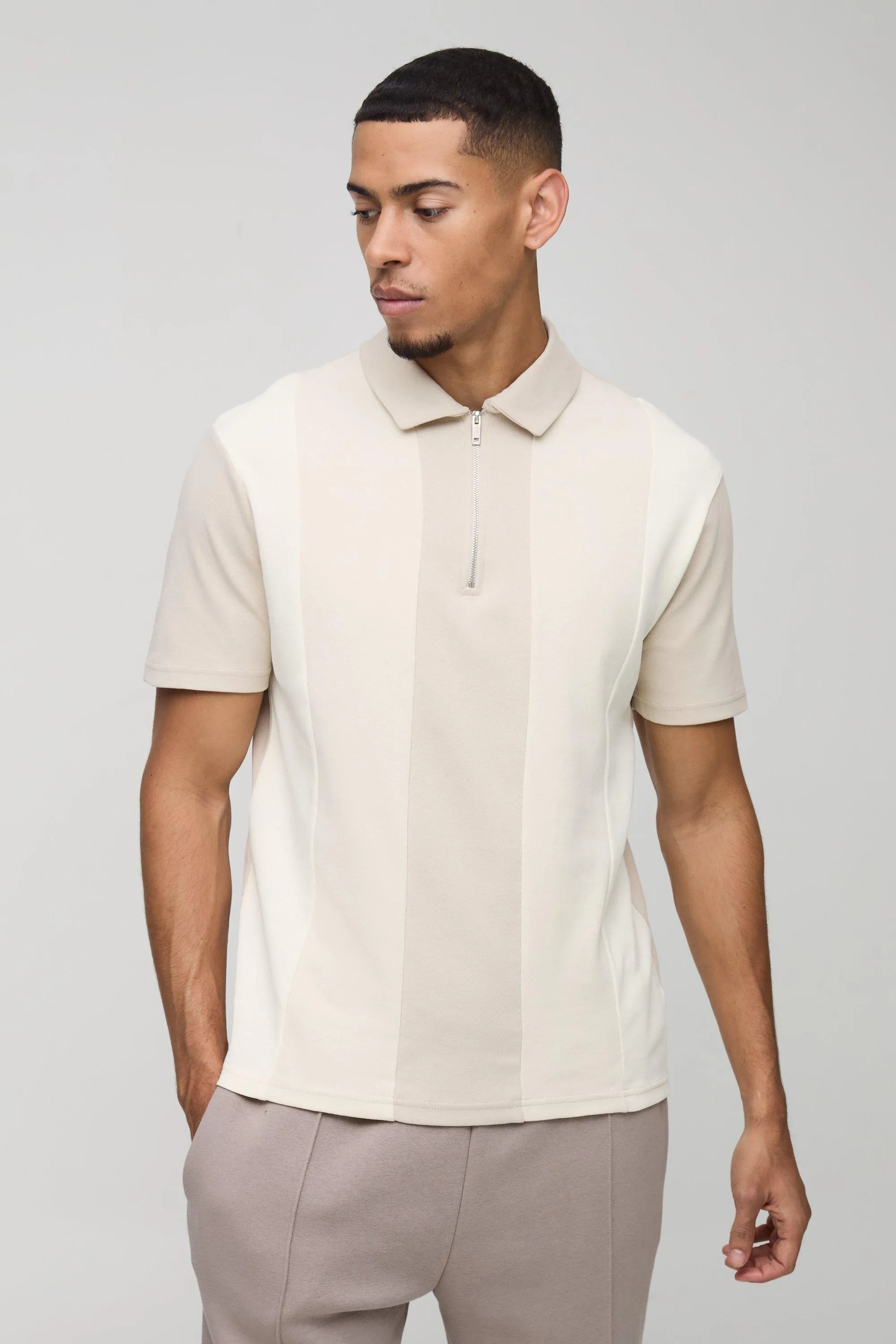 Slim Contrast Panel Interlock Polo