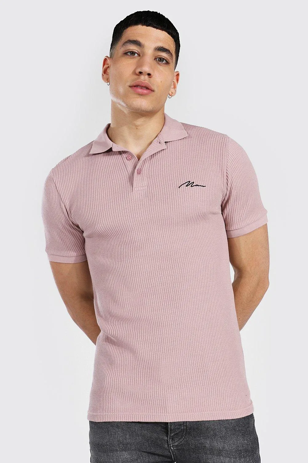 Slim Man Signature Waffle Polo