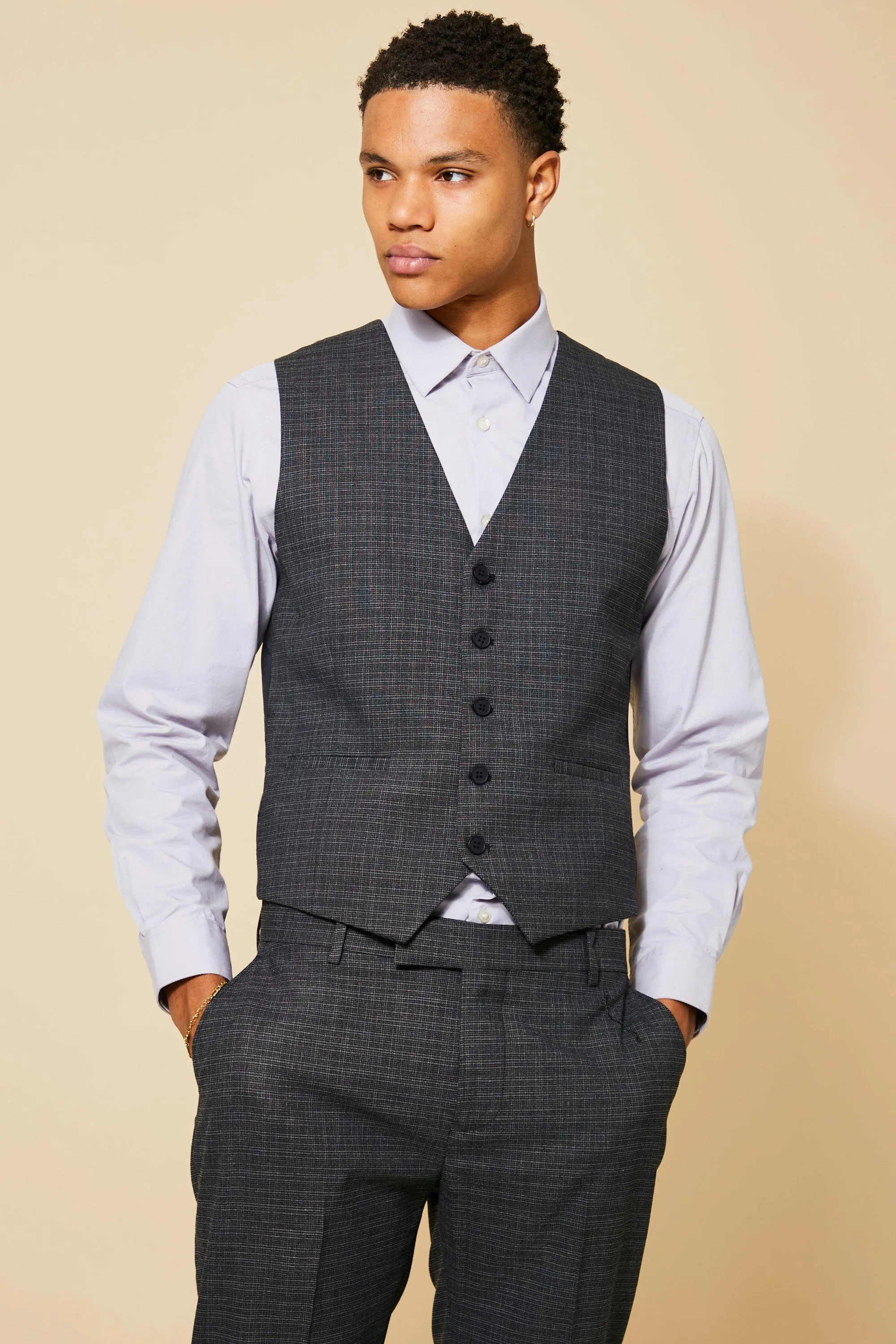 Slim  Micro Check Waistcoat