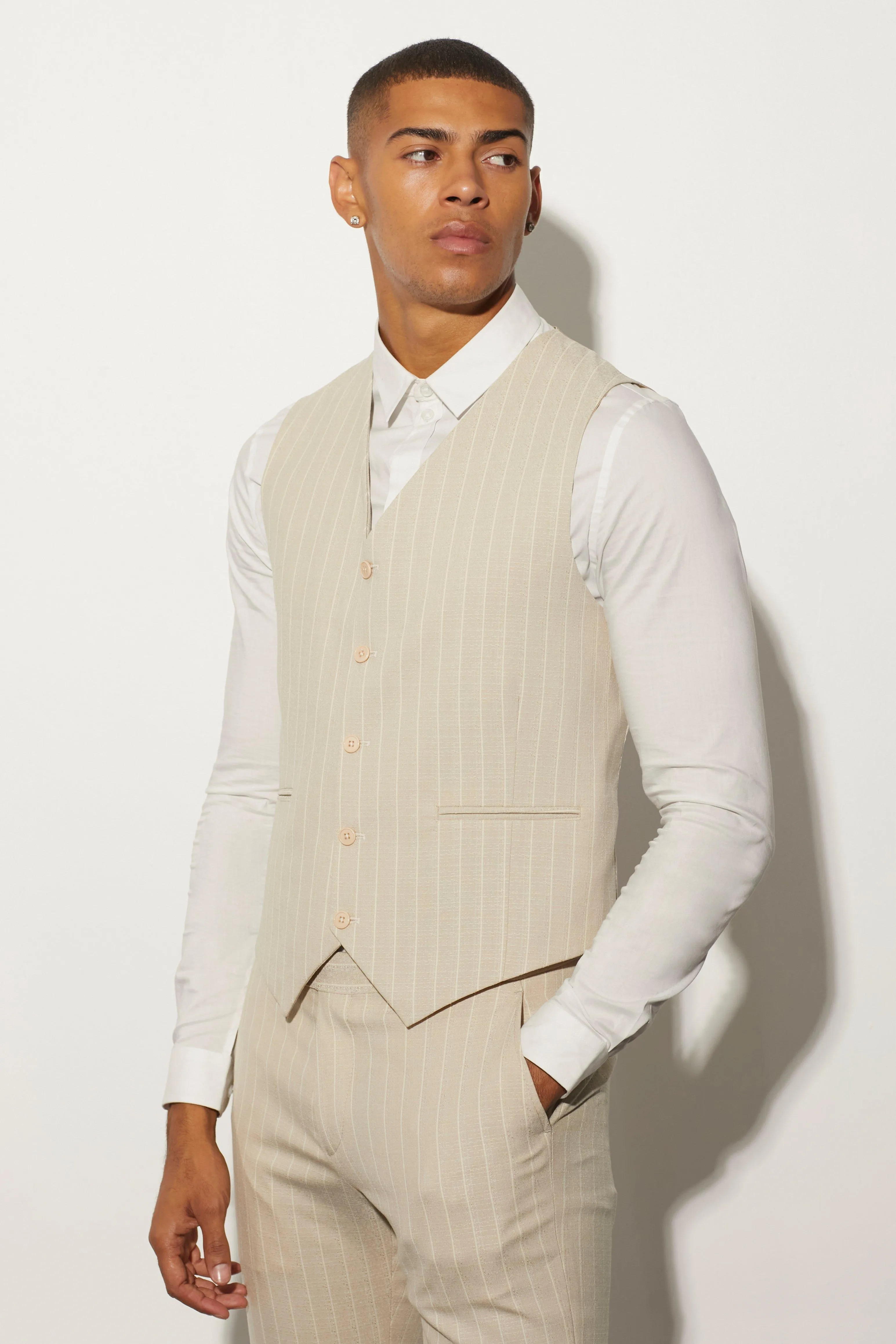 Slim Stripe Textured Waistcoat