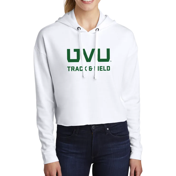 Sport-Tek Ladies PosiCharge Tri-Blend Wicking Fleece Crop Hooded Pullover - UVU Track & Field