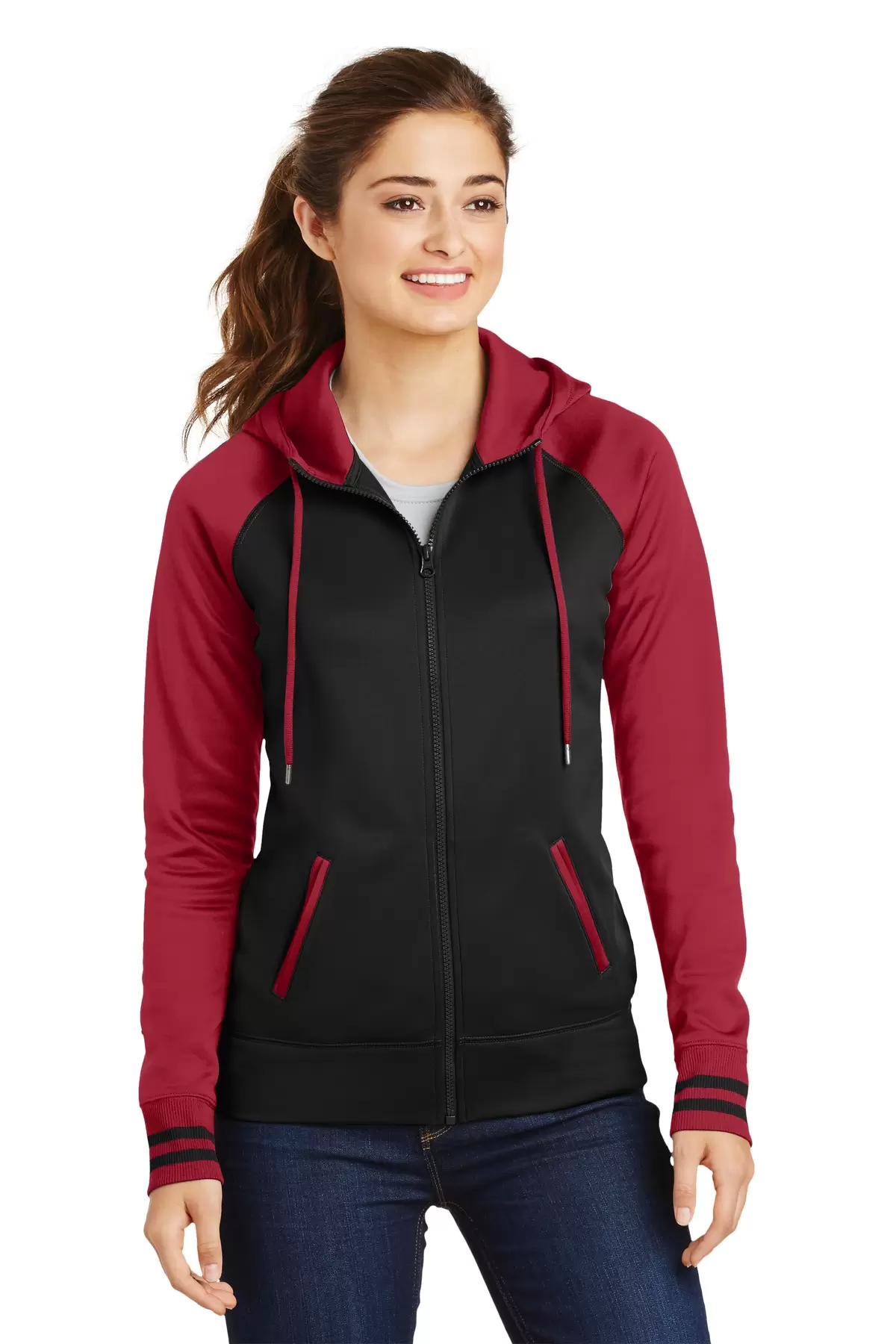 Sport Tek LST236 Sport-Tek Ladies Sport-Wick Varsity Fleece Full-Zip Hooded Jacket SKU: LST236