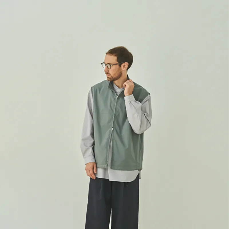 Still By Hand Cotton Polyester Stand Collar Vest Slate