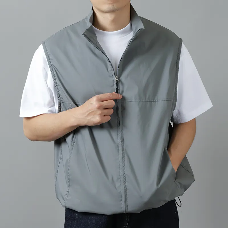 Still By Hand Cotton Polyester Stand Collar Vest Slate