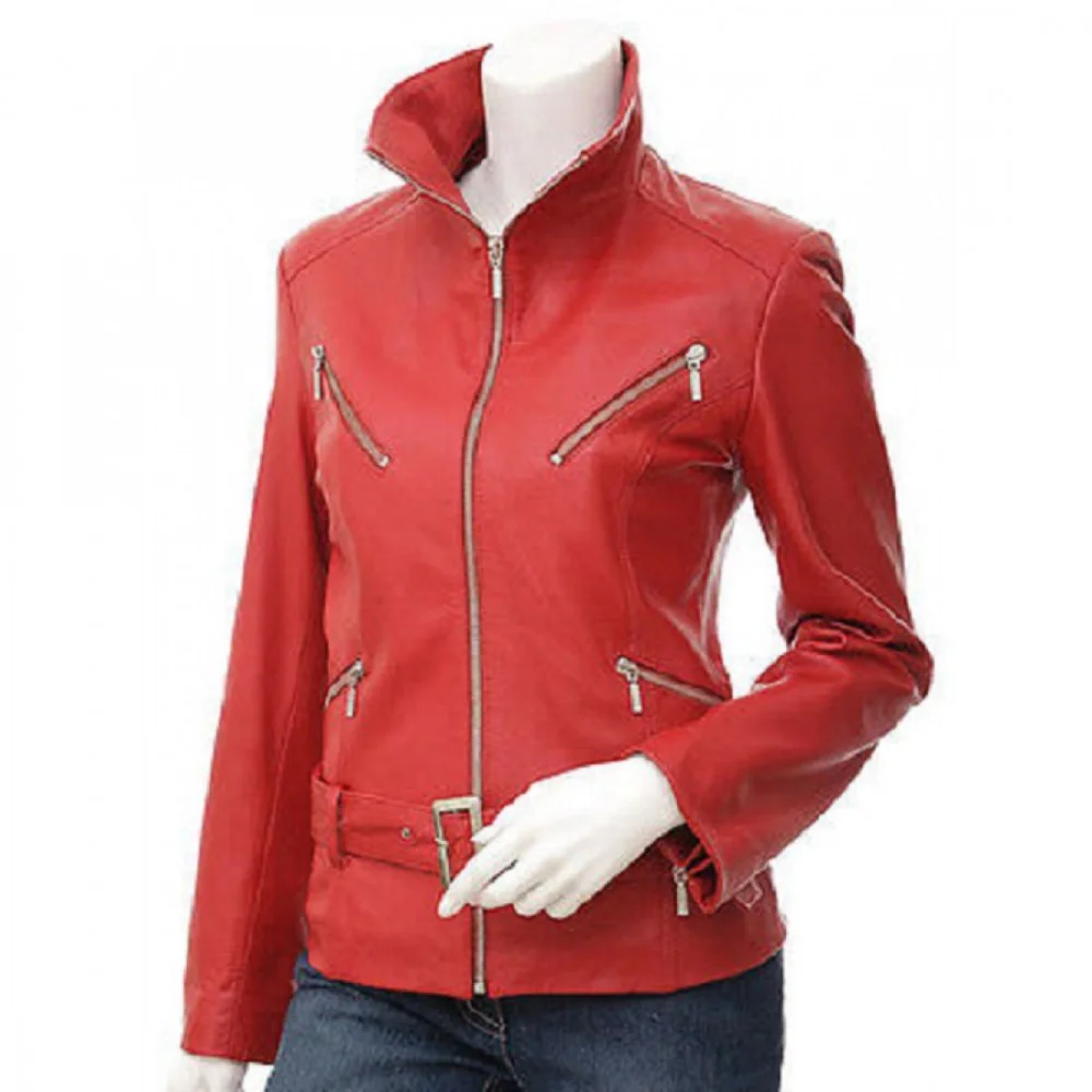 Stylish red colour leather jacket for women’s