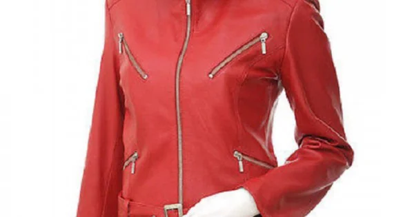 Stylish red colour leather jacket for women’s