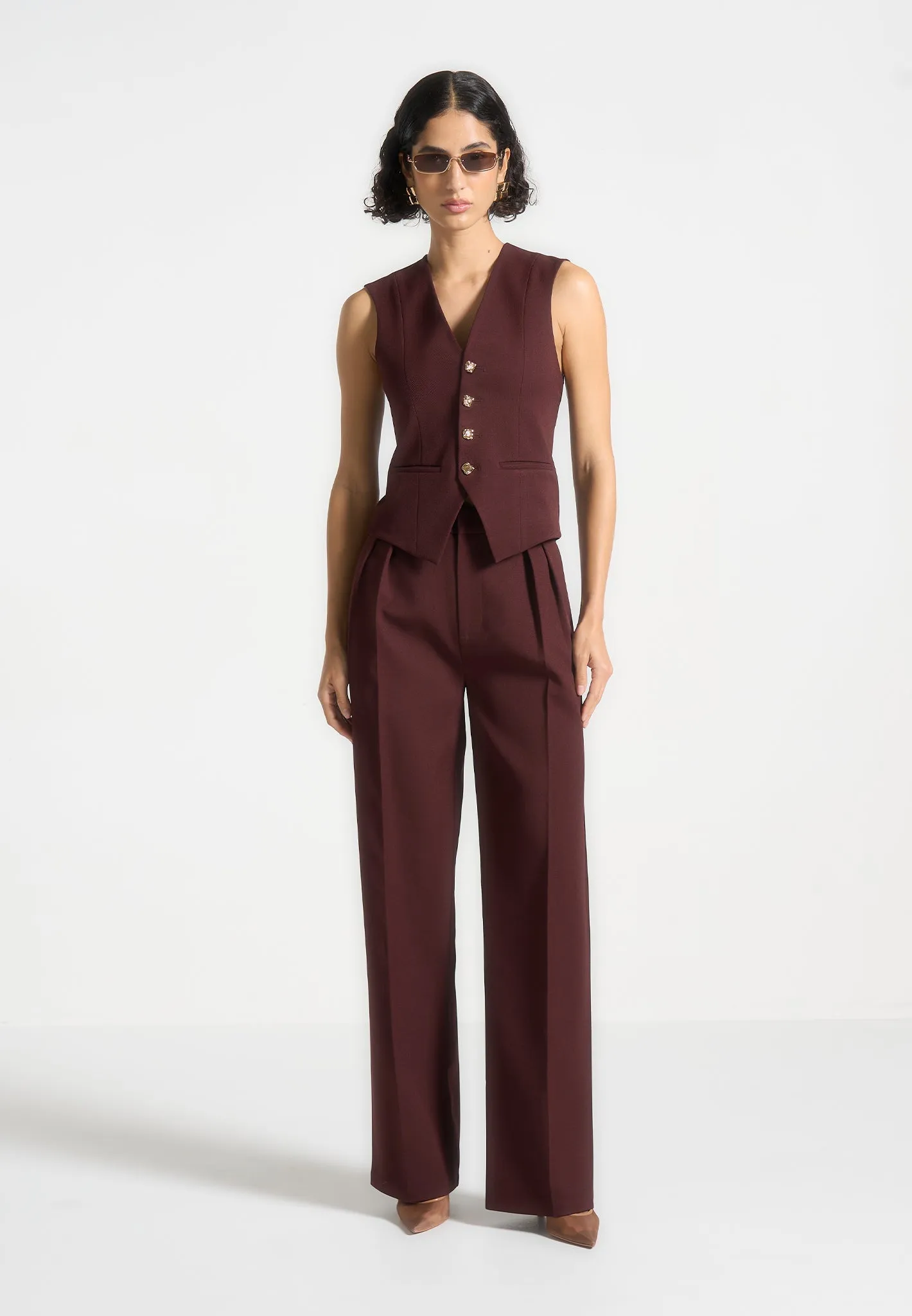 Tailored Cinch Waistcoat - Wine Red