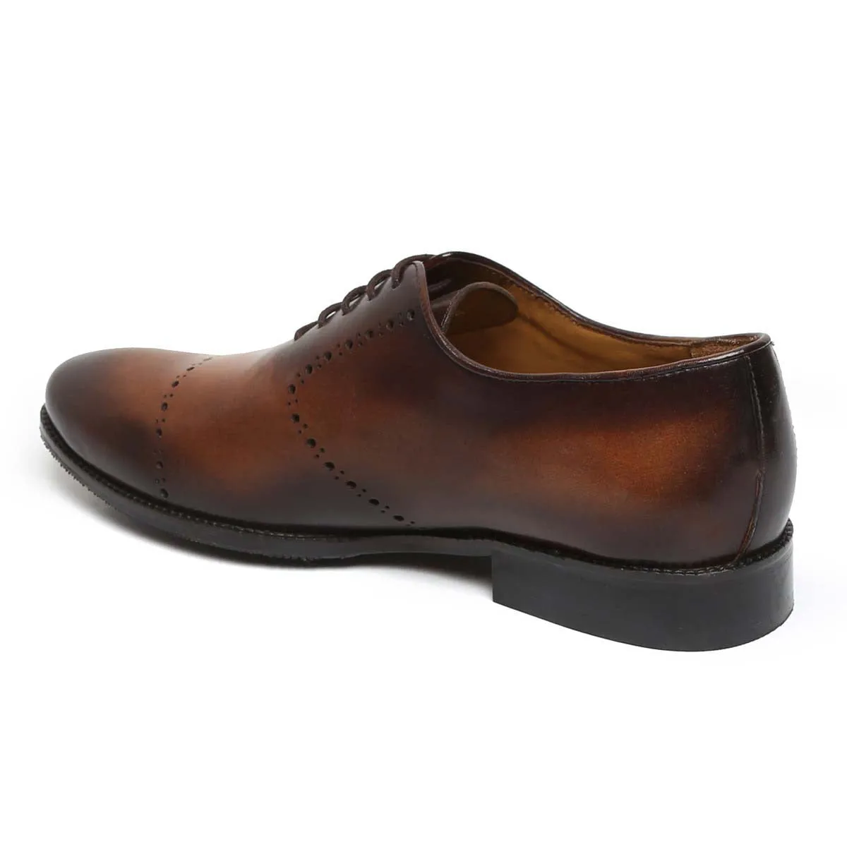 Tan Burnished Leather Quarter Brogue Oxford Formal Shoes By Brune & Bareskin