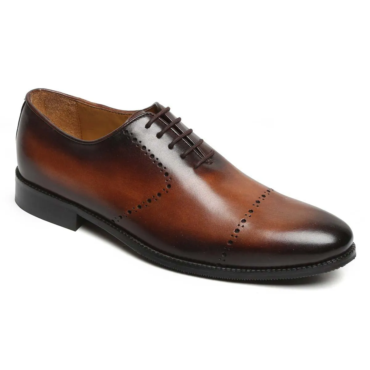 Tan Burnished Leather Quarter Brogue Oxford Formal Shoes By Brune & Bareskin