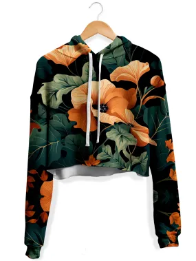 Tangerine Floral Fleece Crop Hoodie