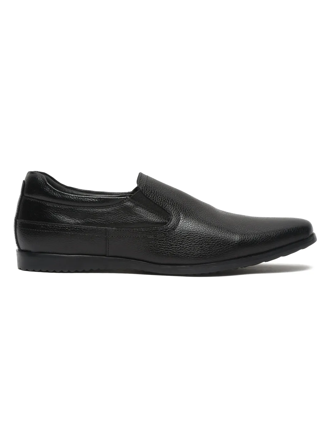 Teakwood Leathers Men Black Textured Leather Slip-on EVA Sole Shoes