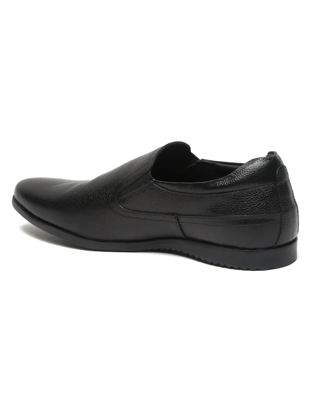 Teakwood Leathers Men Black Textured Leather Slip-on EVA Sole Shoes