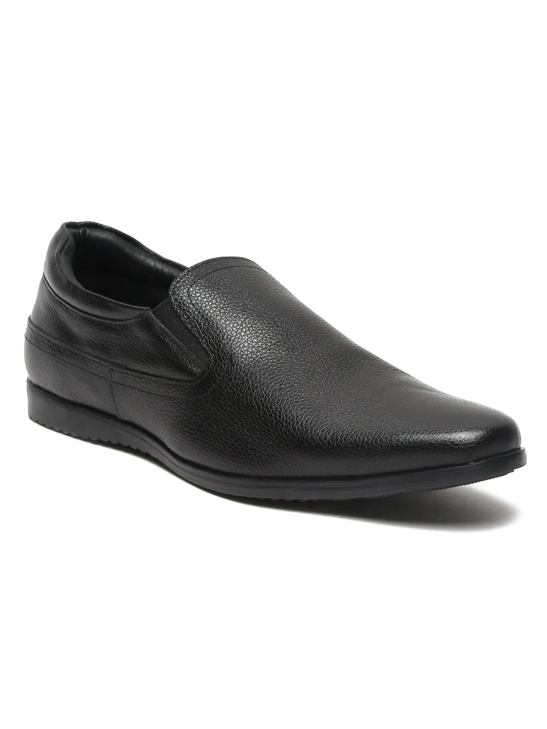 Teakwood Leathers Men Black Textured Leather Slip-on EVA Sole Shoes