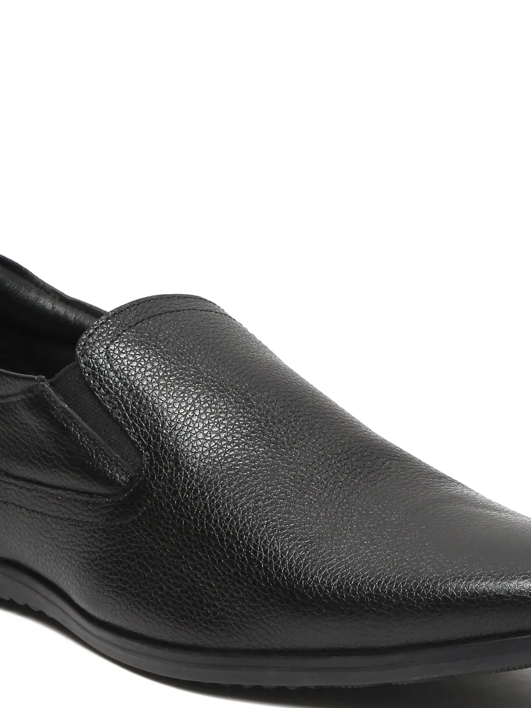 Teakwood Leathers Men Black Textured Leather Slip-on EVA Sole Shoes