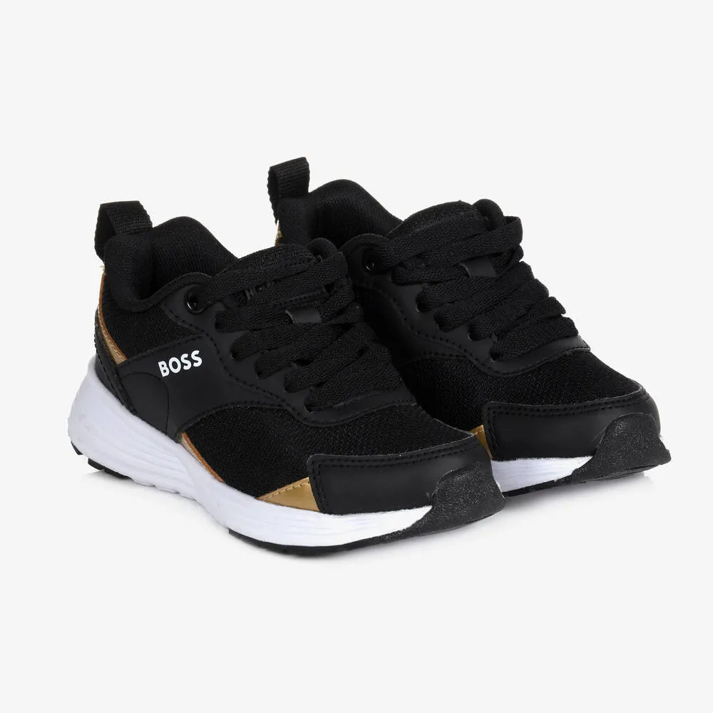 Teen Boys Black & Gold Trainers