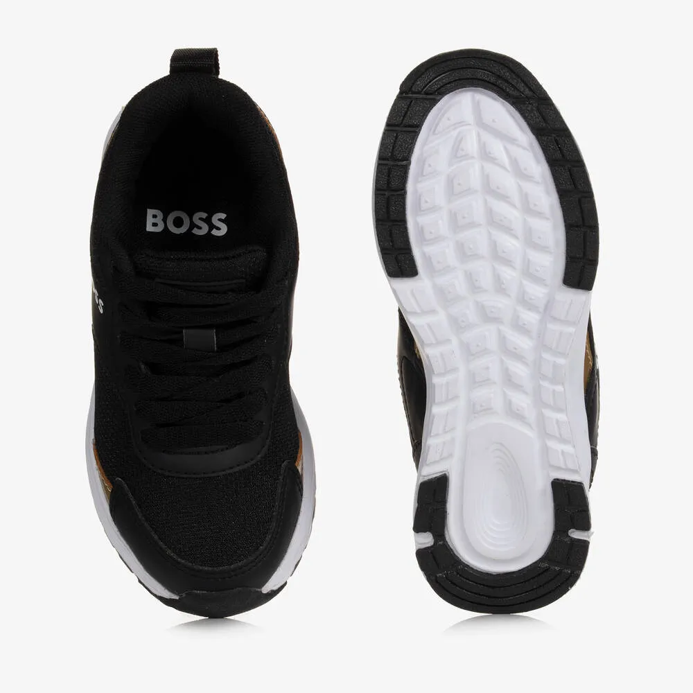 Teen Boys Black & Gold Trainers